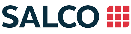 Salco logo met rode en blauwe elementen