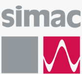 Simac bedrijfslogo met grijs en rood design.