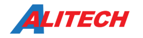 Alitech logo met blauwe en rode kleuren