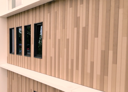 Moderne houten gevel met ramen