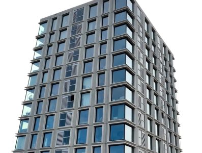 Modern hoog gebouw met glasgevel